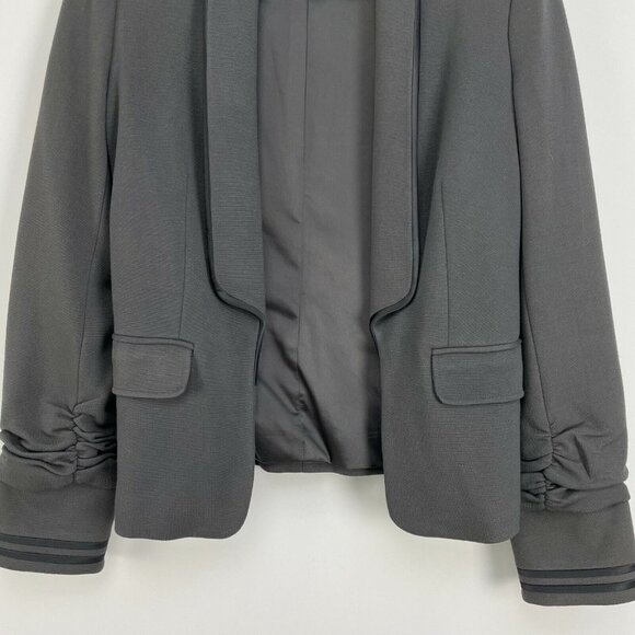 LaRok Womens Size S Gray Shawl Collar Blazer Black Piping Ruched Sleeve Jacket - Picture 6 of 11